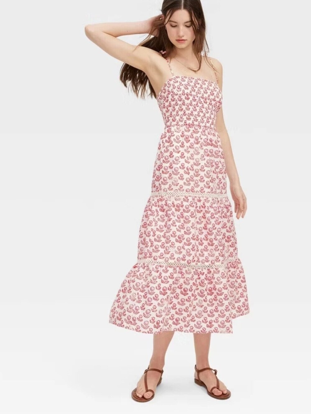 Roller Rabbit Women Floral Tie-Shoulder Tiered Maxi A-Line DressSize L